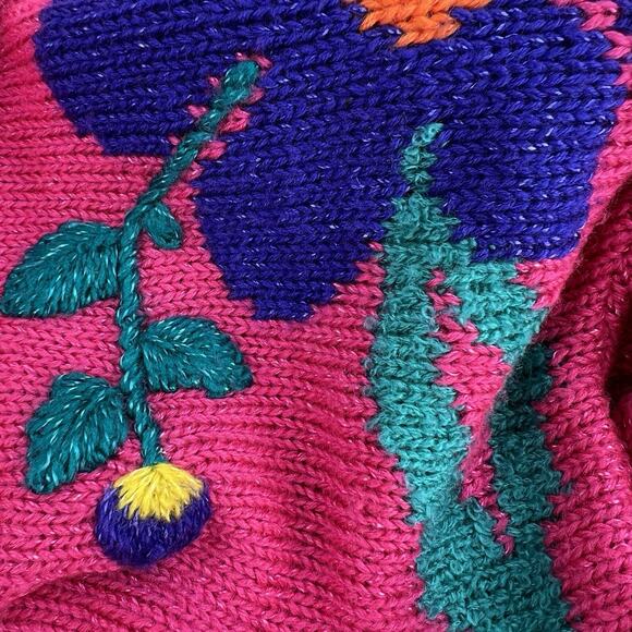 Vintage 80s Jaclyn Smith Hot Pink Floral Statement Cardigan Sweater Knit Small - Picture 6 of 12